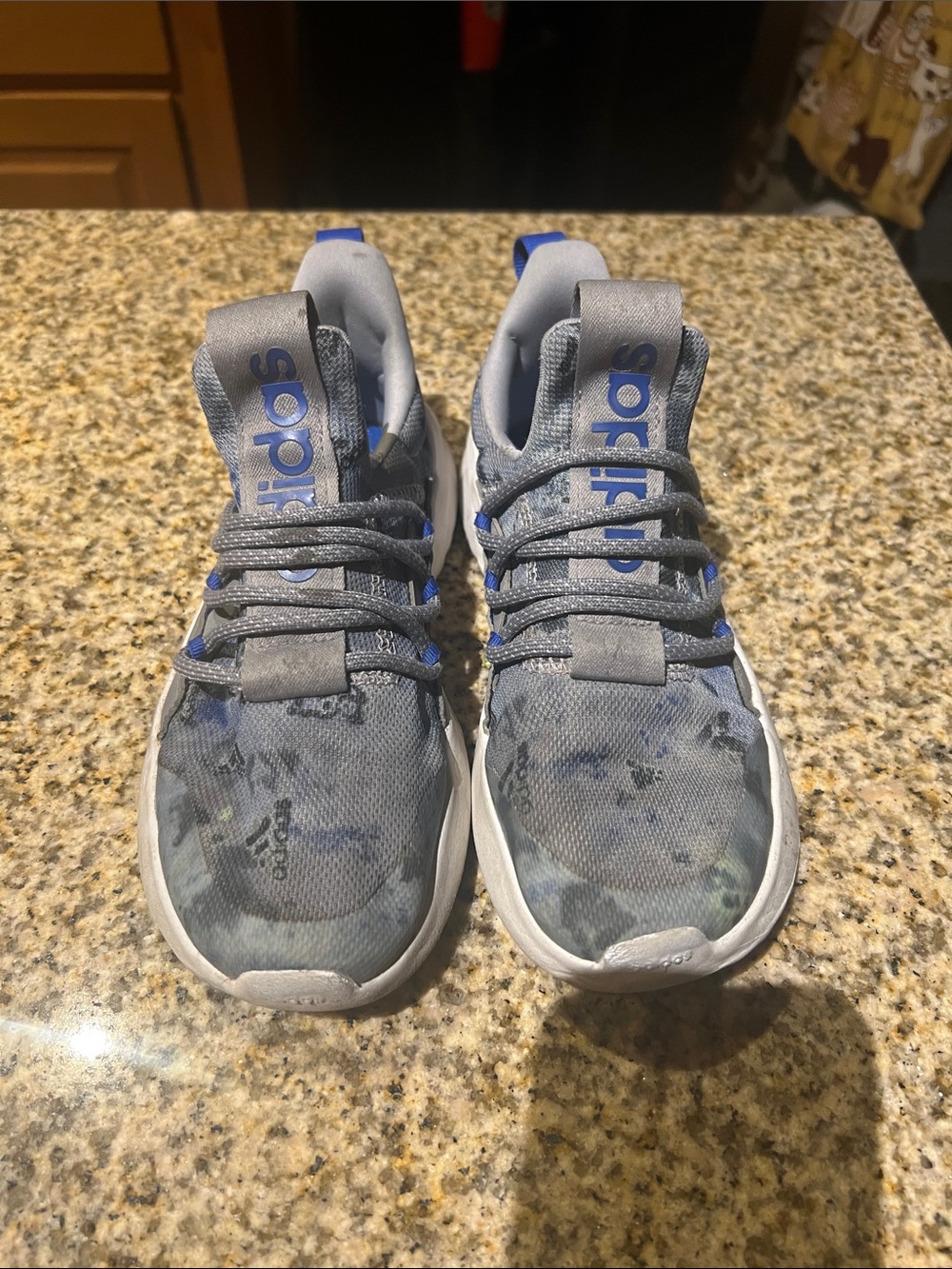 adidas Kids Gray and Blue Camo Athletic Sneakers